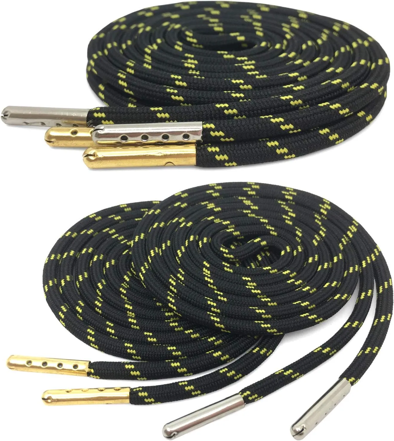 YJRVFINE 1/5" Thick Hiking Shoelaces with Metal Tips Round Boot Laces 2 Pair