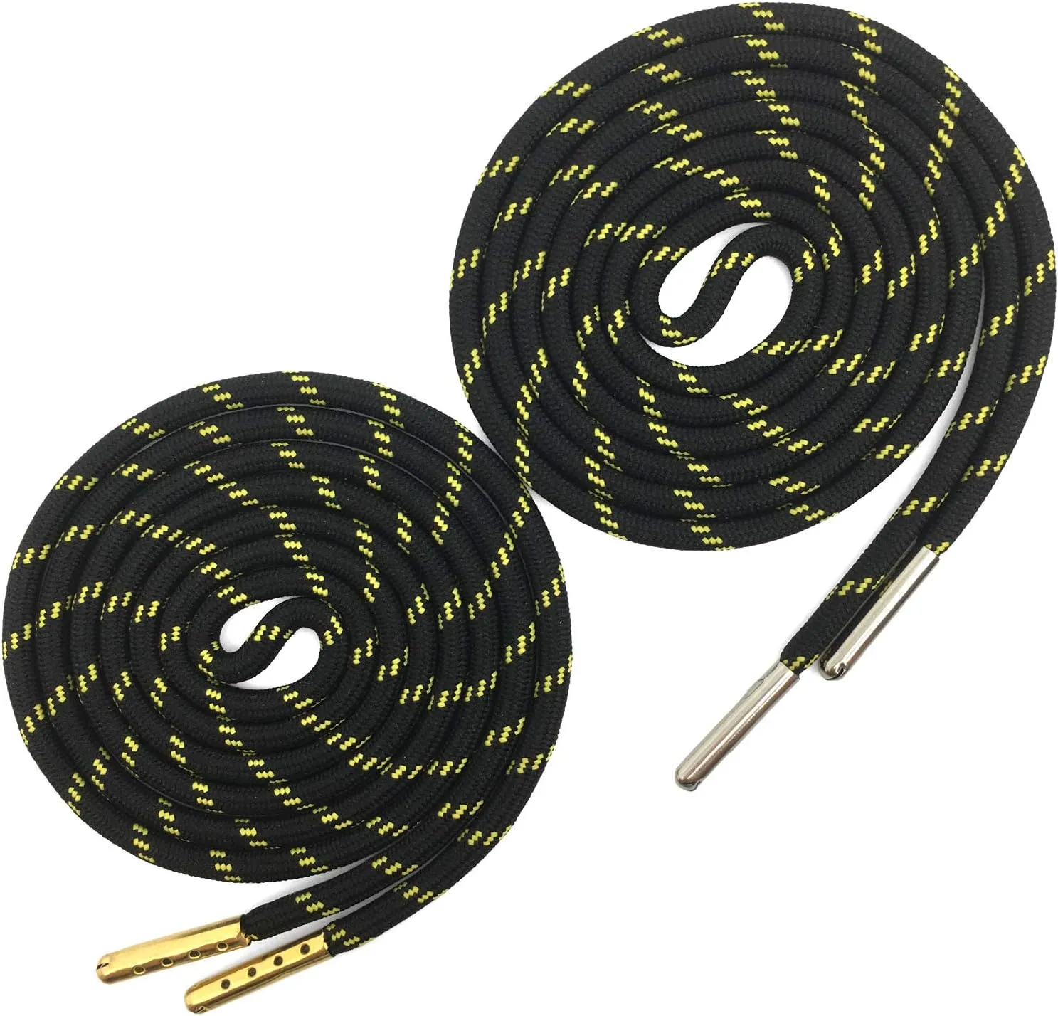 YJRVFINE 1/5" Thick Hiking Shoelaces with Metal Tips Round Boot Laces 2 Pair