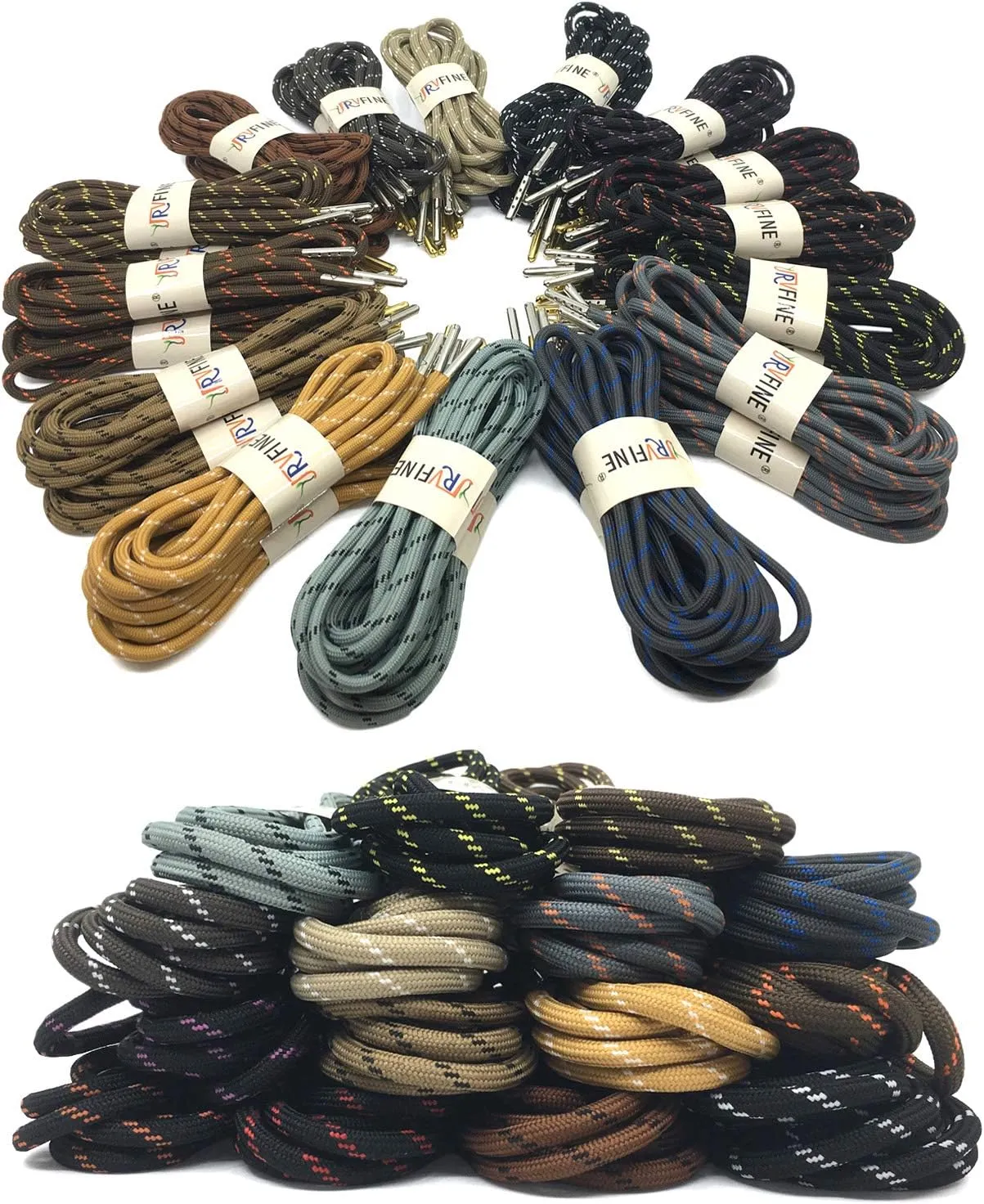 YJRVFINE 1/5" Thick Hiking Shoelaces with Metal Tips Round Boot Laces 2 Pair