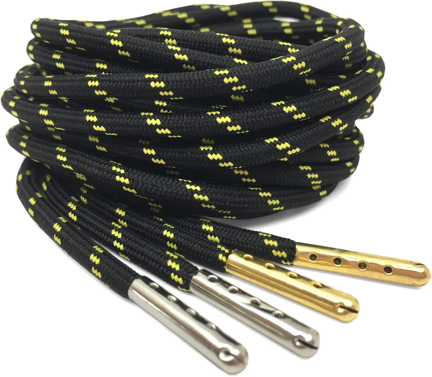 YJRVFINE 1/5" Thick Hiking Shoelaces with Metal Tips Round Boot Laces 2 Pair