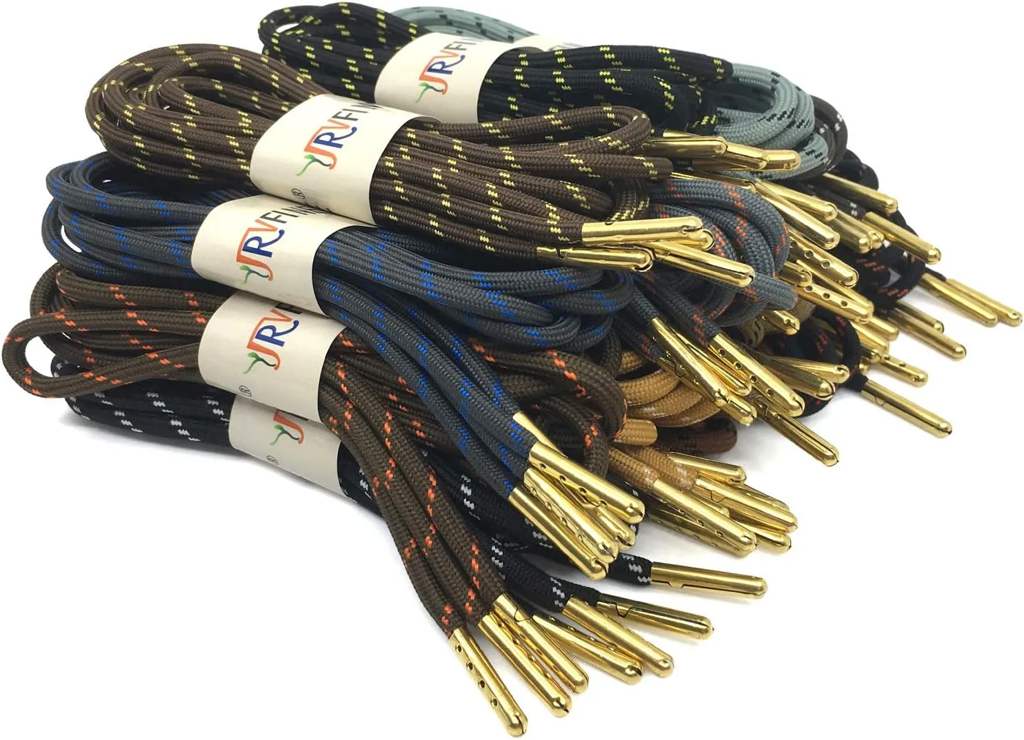 YJRVFINE 1/5" Thick Hiking Shoelaces with Metal Tips Round Boot Laces 2 Pair