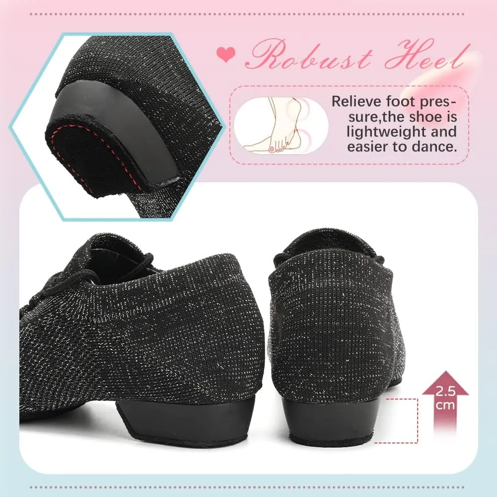 YKXLM Women Standard Practice Social Dance Sneaker Beginner Dance Practice Shoes for Women Low Heel Ballroom