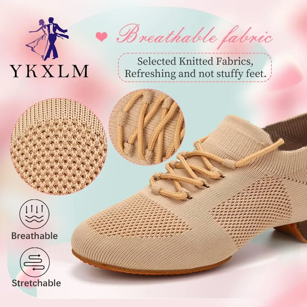 YKXLM Women Standard Practice Social Dance Sneaker Beginner Dance Practice Shoes for Women Low Heel Ballroom