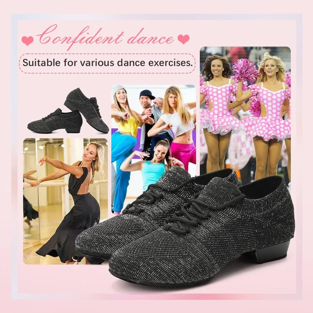 YKXLM Women Standard Practice Social Dance Sneaker Beginner Dance Practice Shoes for Women Low Heel Ballroom