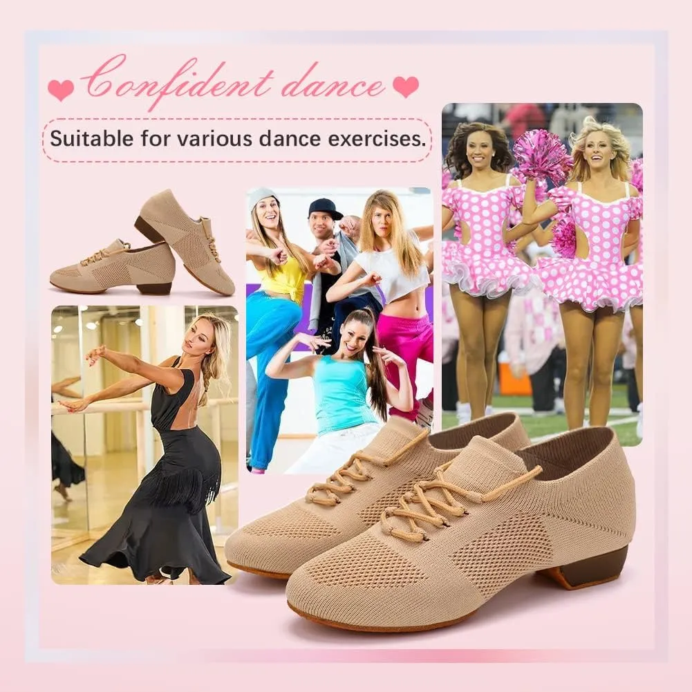 YKXLM Women Standard Practice Social Dance Sneaker Beginner Dance Practice Shoes for Women Low Heel Ballroom