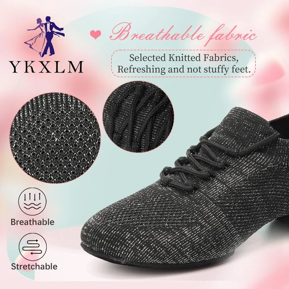 YKXLM Women Standard Practice Social Dance Sneaker Beginner Dance Practice Shoes for Women Low Heel Ballroom