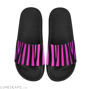 Zebra Striped Beach Slides - Fuschia