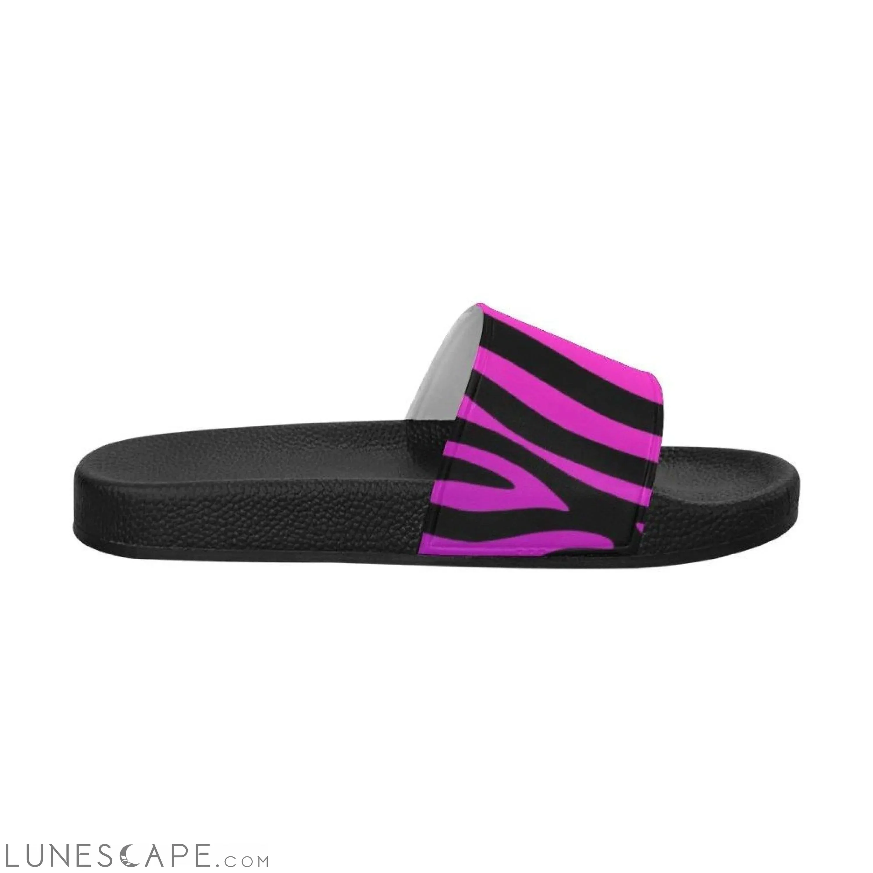 Zebra Striped Beach Slides - Fuschia