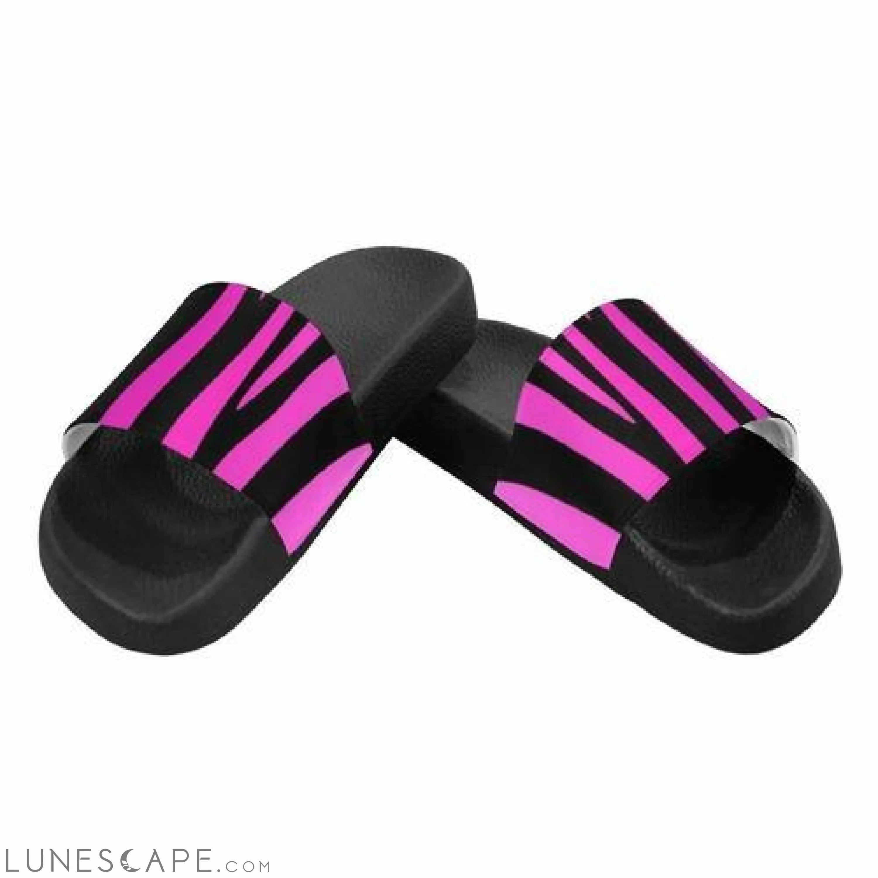 Zebra Striped Beach Slides - Fuschia