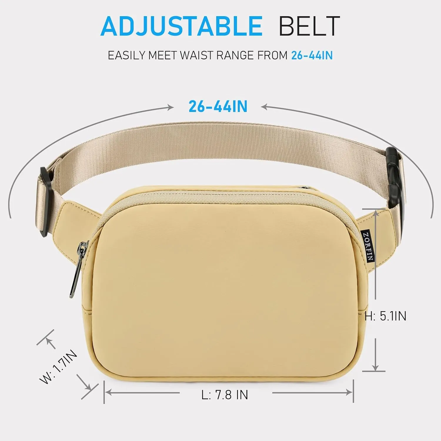 ZORFIN Belt Bag for Women Men Fashionable Crossbody Fanny Packs for Women with Adjustable Strap for Hiking Running Travel (Khaki)