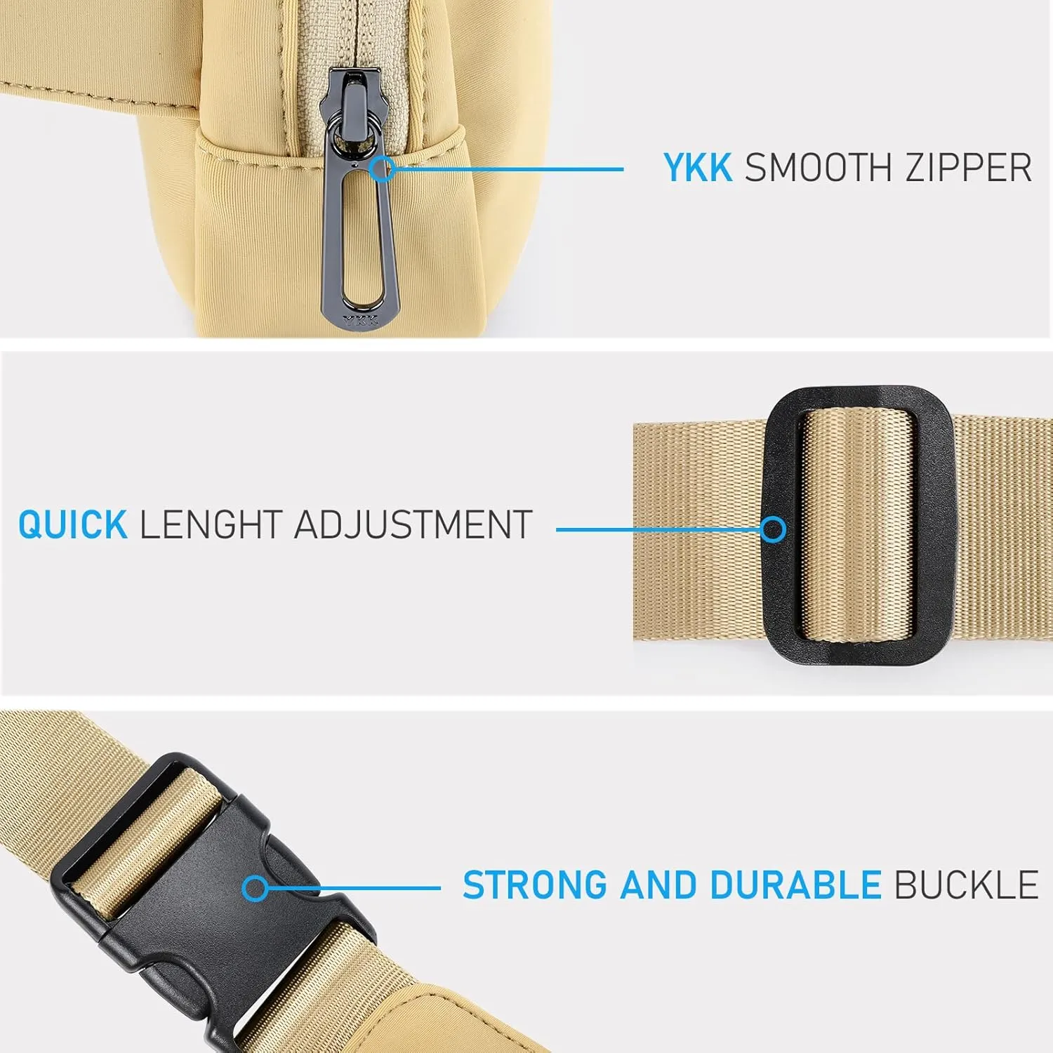 ZORFIN Belt Bag for Women Men Fashionable Crossbody Fanny Packs for Women with Adjustable Strap for Hiking Running Travel (Khaki)