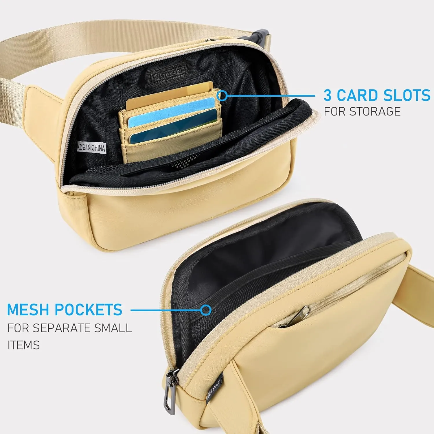 ZORFIN Belt Bag for Women Men Fashionable Crossbody Fanny Packs for Women with Adjustable Strap for Hiking Running Travel (Khaki)